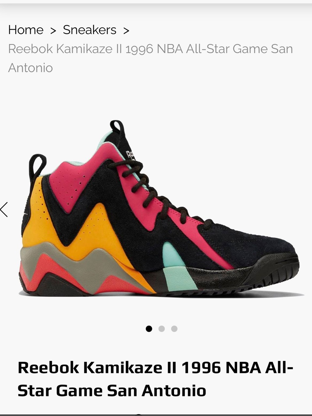 Reebok Men’s Kamikaze II Black with Pink, Yellow & Mint Accents